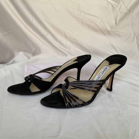 Jimmy Choo Leather/Suede Black Sandal Heels - Picture 3 of 6